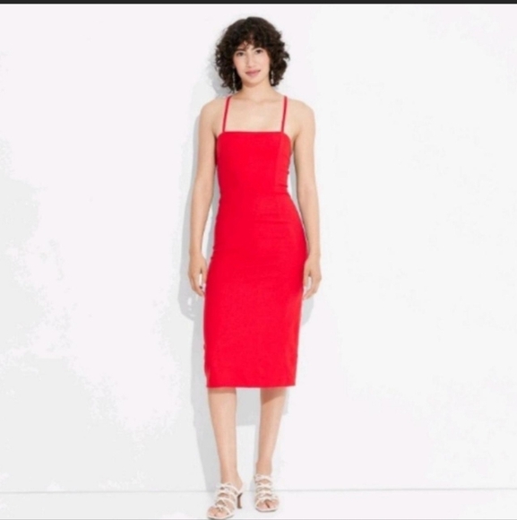 Women's Linen & Lace Back Midi Dress - Wild Fable Red 0 - Picture 1 of 16